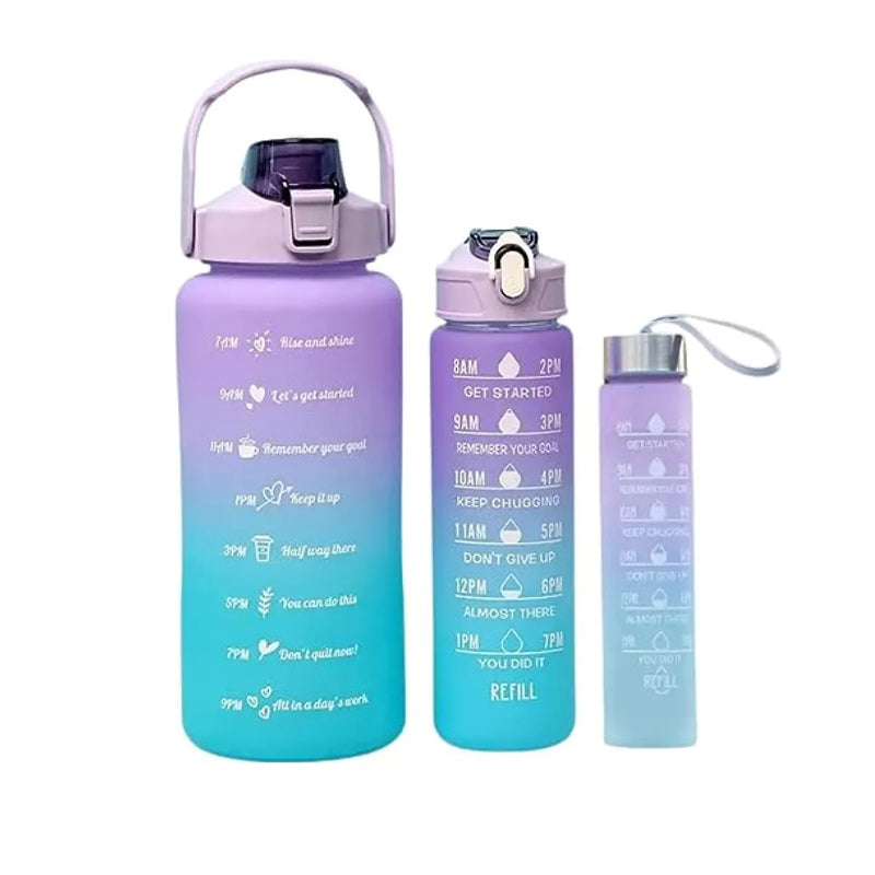 Kit 3 Garrafas De Água Squeeze Motivacional Academia 2000ml + 900ml + 300ml