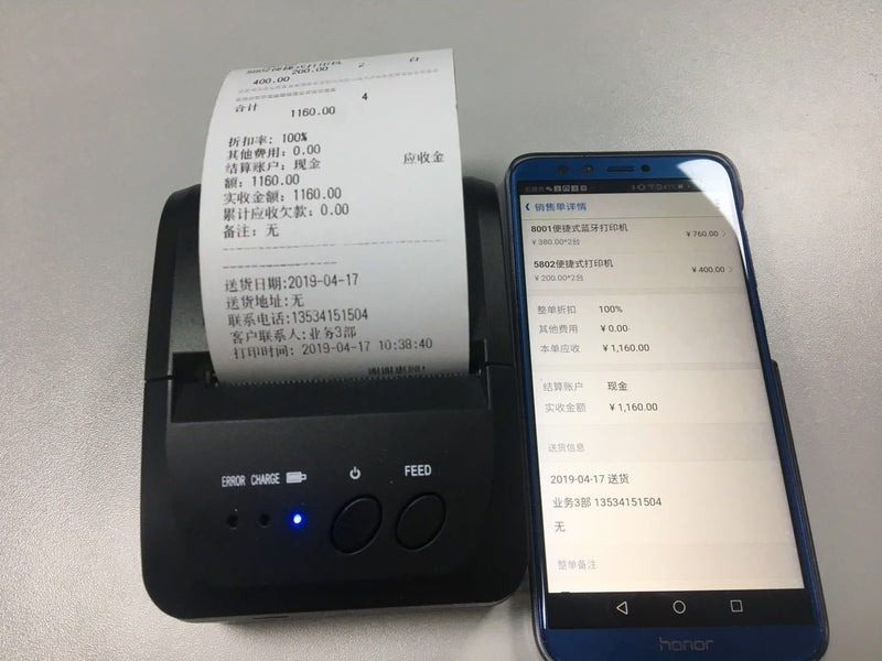 Impressora portátil via Bluetooth para recibos ou comprovantes